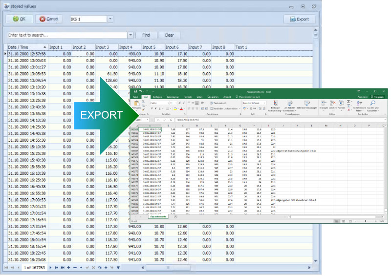 aquastar visual: Excel-Export